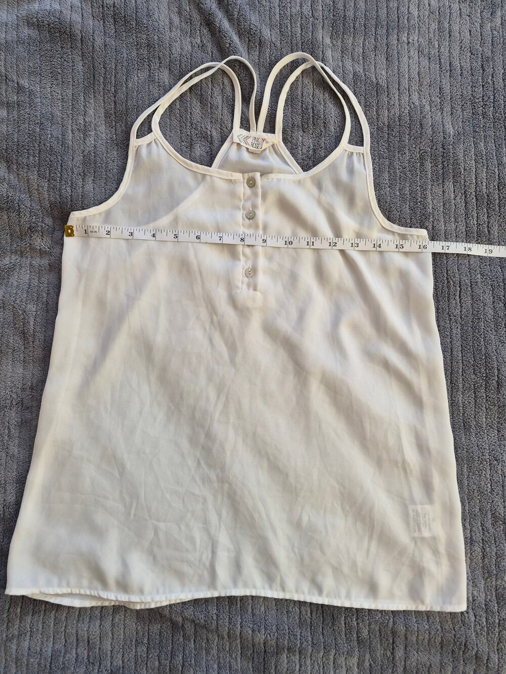 Pink Rose White Tank Top XS Button Henley Sheer Strappy Cami Blouse
